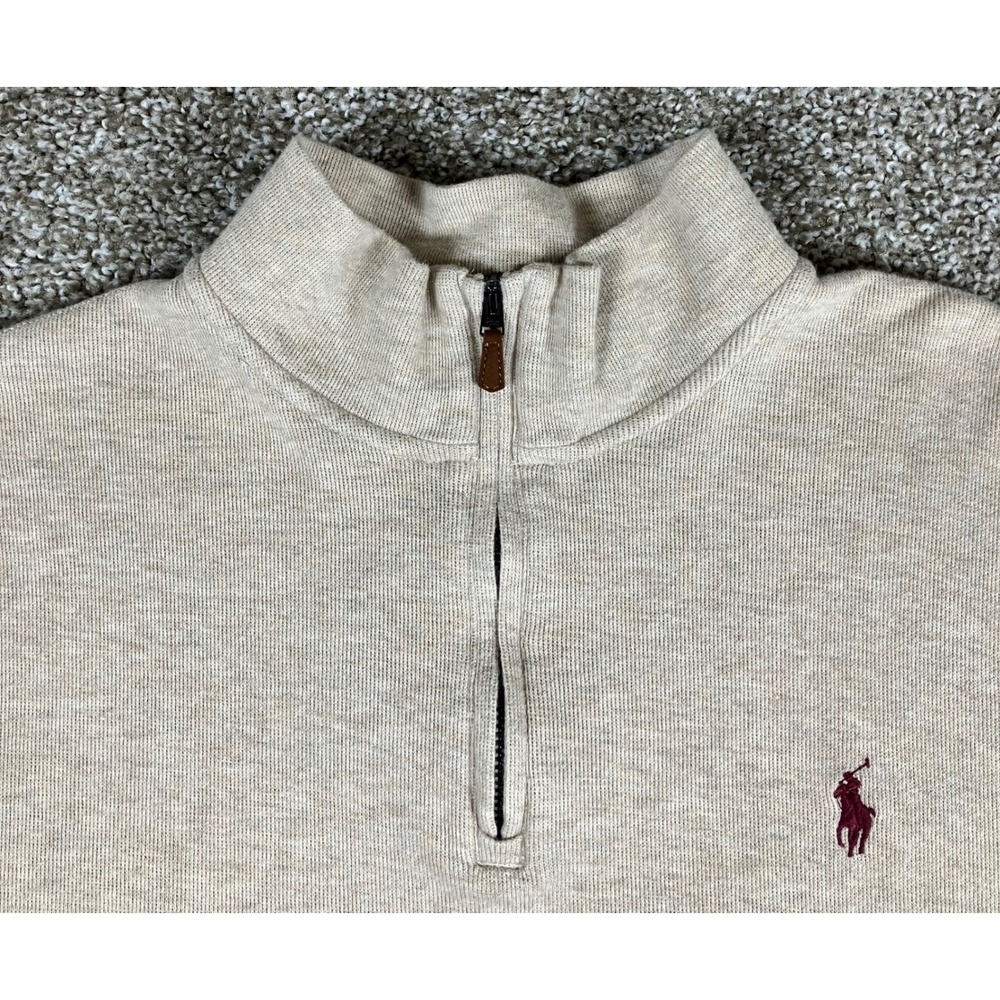 Polo Ralph Lauren Mens XL Estate Rib Quarter Zip Pullover Tan Cotton Sweater